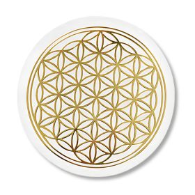 Disque Sélénite avec Fleur de Vie en bronze