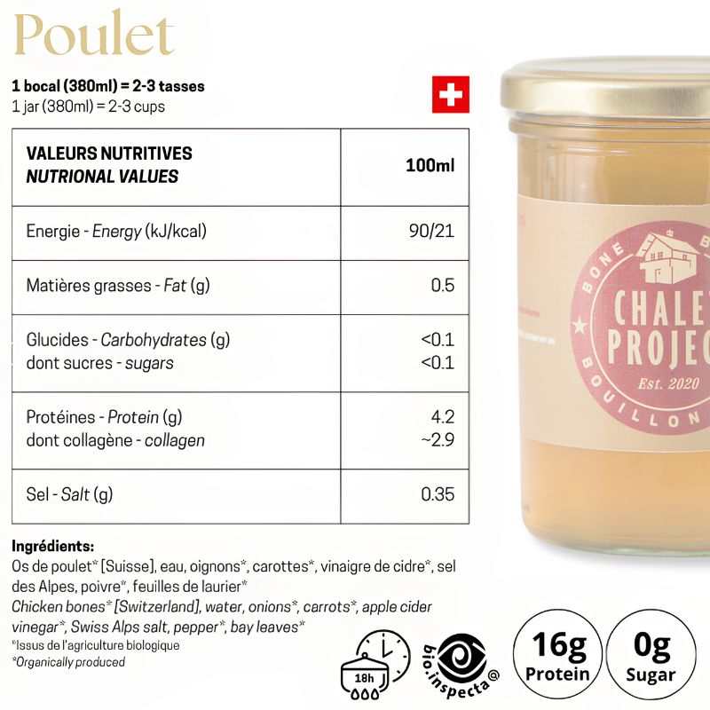 Bouillon d'os de poulet bio